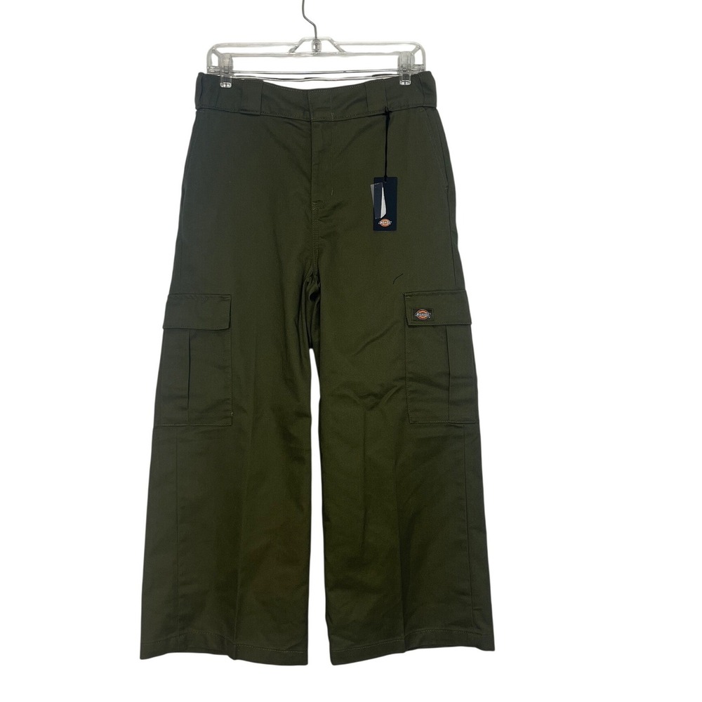 Dickies Cargo Pants Womens 8R Olive Green Wide Leg Utility Streetwear New